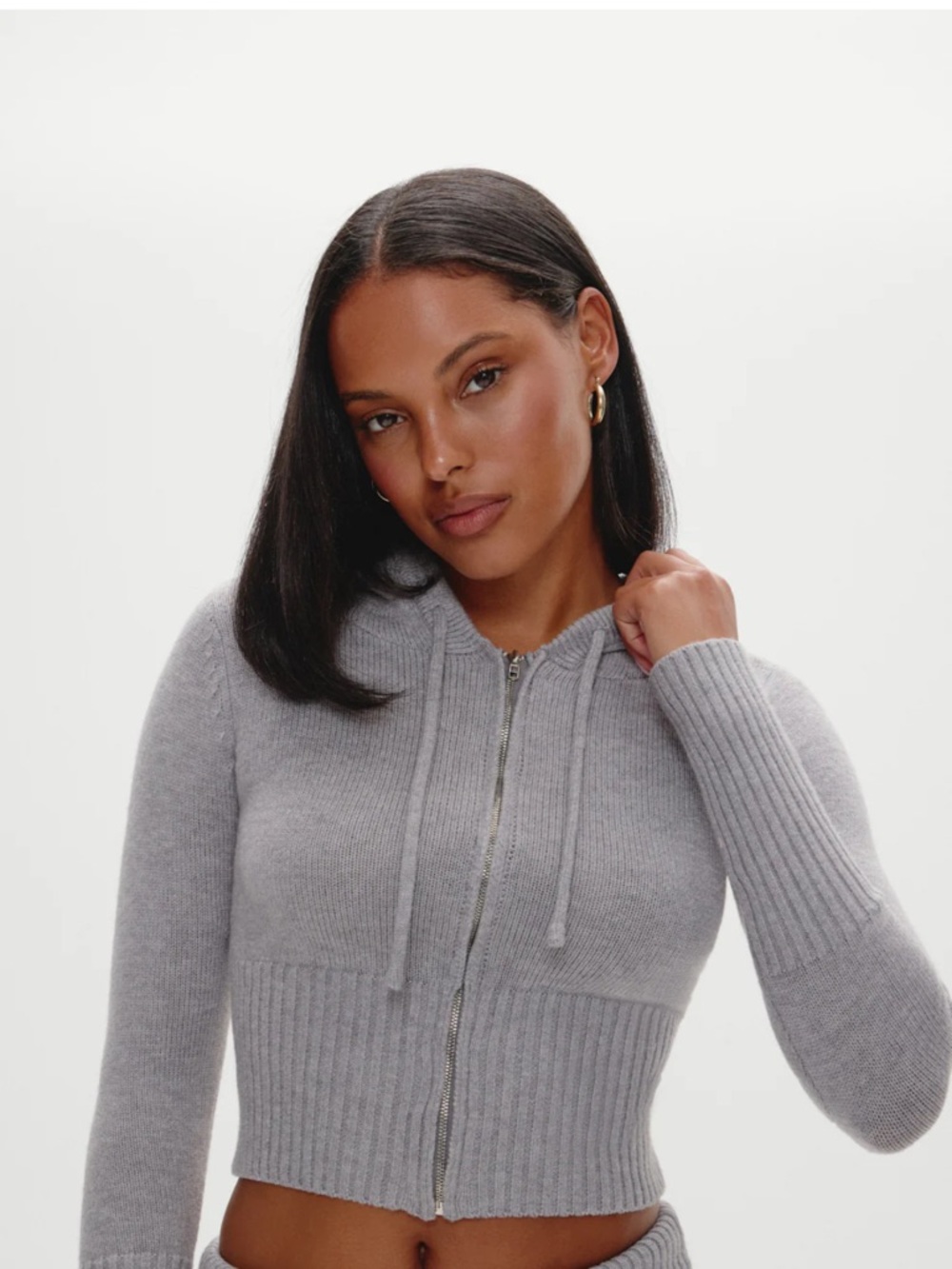 Frankie's Bikinis Gray Cropped Zip Hoodie Track Top